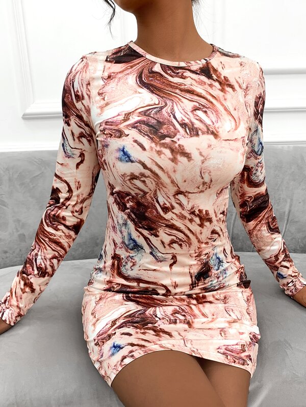 Shein - Marble Print Bodycon Dress ...